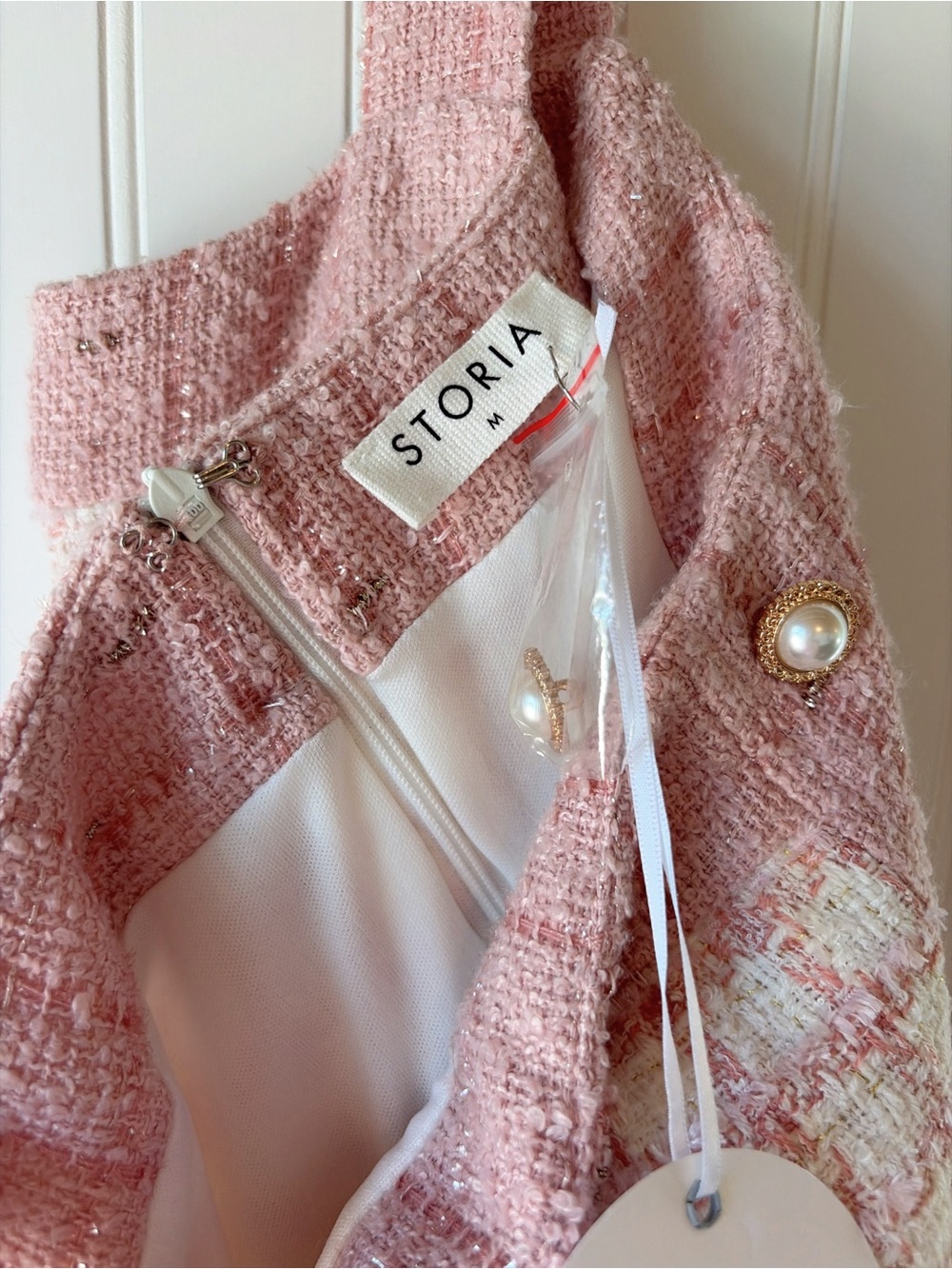 Lulu's Pink and White Tweed Mini Dress - Picture 3 of 4